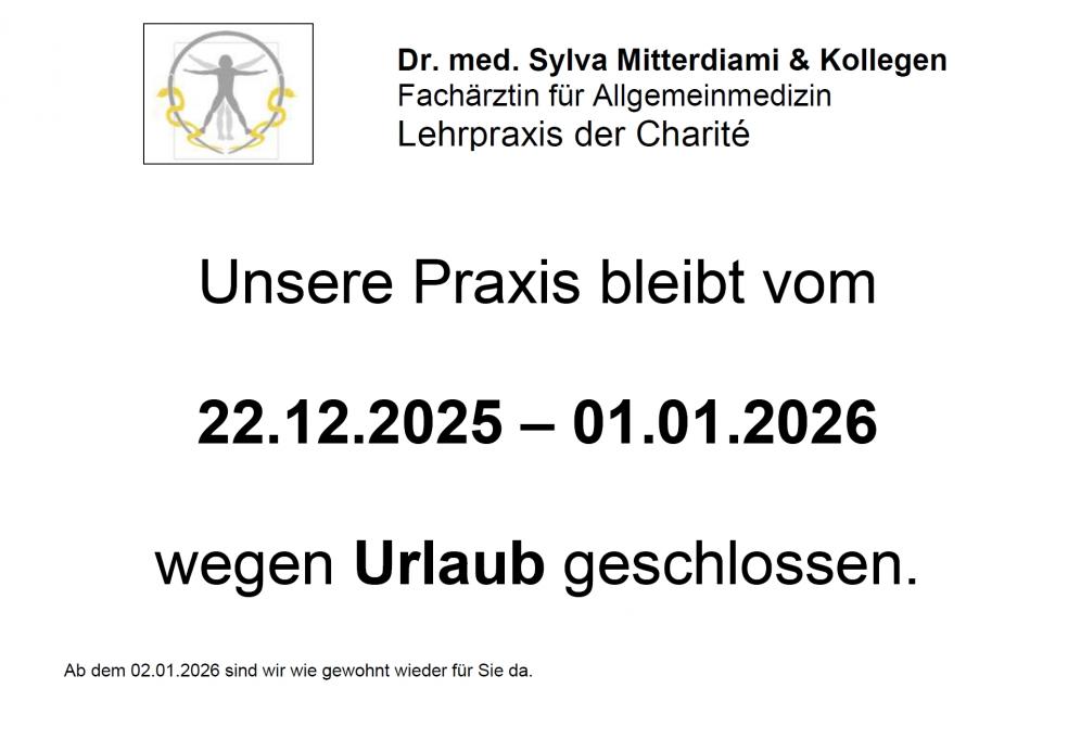 Unsere Praxis bleibt zwischen 22.12.2025 und 01.01.2026 geschlossen